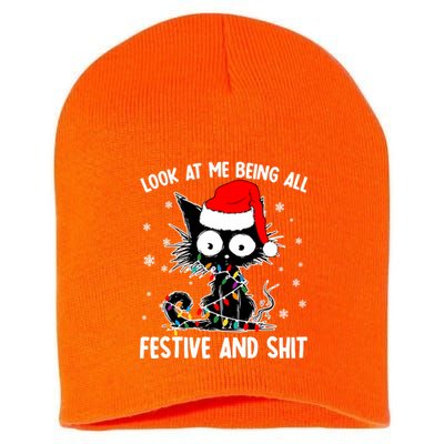 Funny Look At Me Being All Festive And Shits Cat Christmas Short Acrylic Beanie