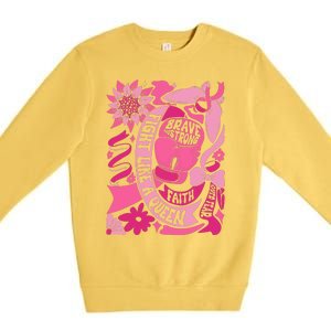 Fight Like A Queen Brave And Strong Breast Cancer Premium Crewneck Sweatshirt