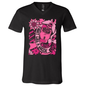 Fight Like A Queen Brave And Strong Breast Cancer V-Neck T-Shirt