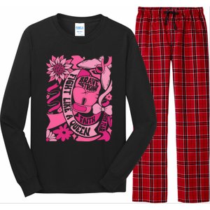 Fight Like A Queen Brave And Strong Breast Cancer Long Sleeve Pajama Set