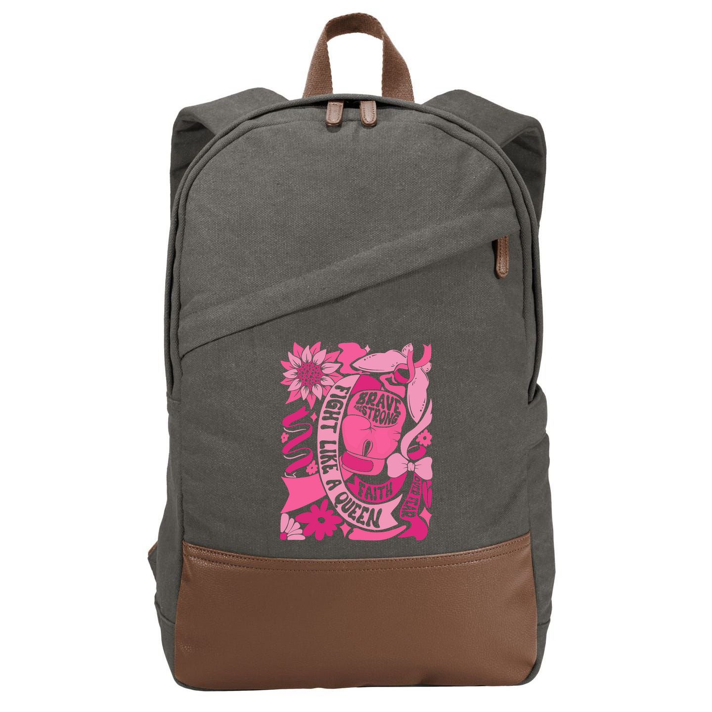 Fight Like A Queen Brave And Strong Breast Cancer Cotton Canvas Backpack