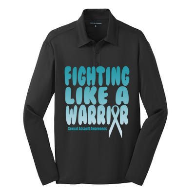 Fighting Like A Warrior! Sexual Assault Awareness Gift Silk Touch Performance Long Sleeve Polo