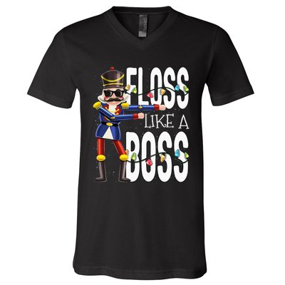 Floss Like A Boss Flossing Nutcracker Christmas Floss Like A Boss Flos V-Neck T-Shirt