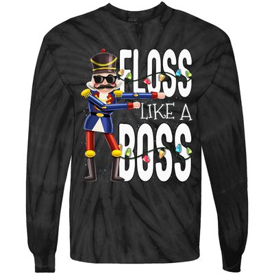 Floss Like A Boss Flossing Nutcracker Christmas Floss Like A Boss Flos Tie-Dye Long Sleeve Shirt