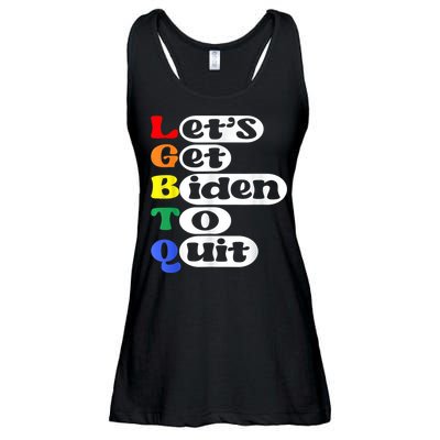 Funny LGBTQ Anti Biden Lets Get Biden To Quite Ladies Essential Flowy Tank
