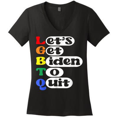 Funny LGBTQ Anti Biden Lets Get Biden To Quite Women's V-Neck T-Shirt