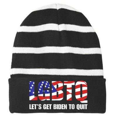 Funny LGBTQ Anti Biden Lets Get Biden To Quite Striped Beanie with Solid Band