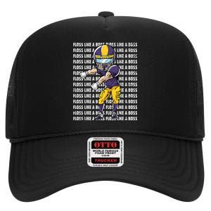 Floss Like A Boss Gold Purple Football High Crown Mesh Back Trucker Hat