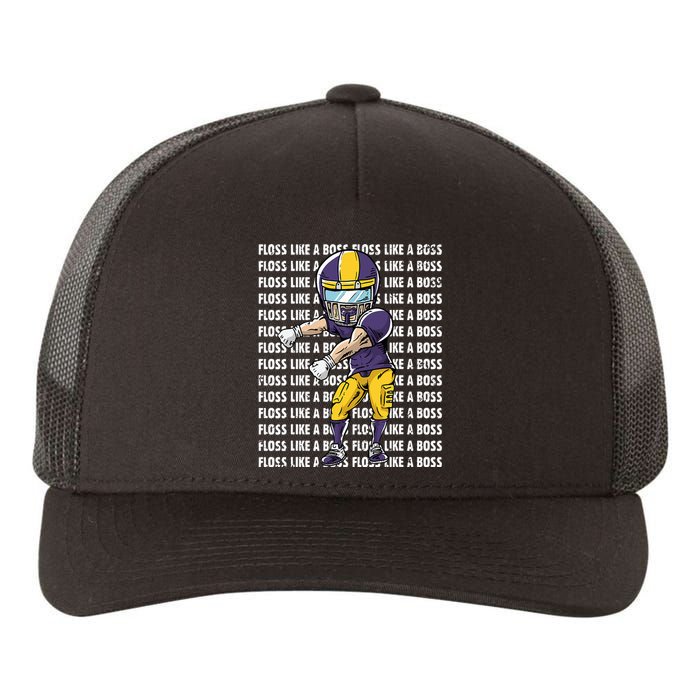 Floss Like A Boss Gold Purple Football Yupoong Adult 5-Panel Trucker Hat