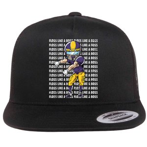 Floss Like A Boss Gold Purple Football Flat Bill Trucker Hat