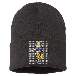 Floss Like A Boss Gold Purple Football Sustainable Knit Beanie