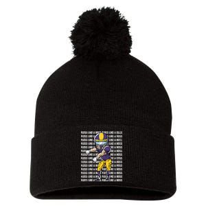 Floss Like A Boss Gold Purple Football Pom Pom 12in Knit Beanie