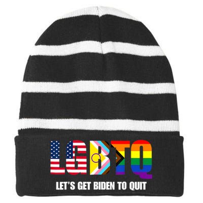 Funny LGBTQ Anti Biden Lets Get Biden To Quite Striped Beanie with Solid Band