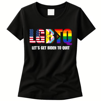 Funny LGBTQ Anti Biden Lets Get Biden To Quite Womens T-Shirt