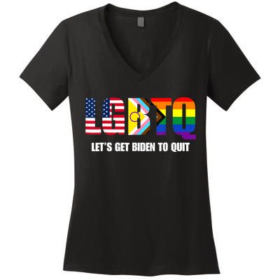 Funny LGBTQ Anti Biden Lets Get Biden To Quite Women's V-Neck T-Shirt