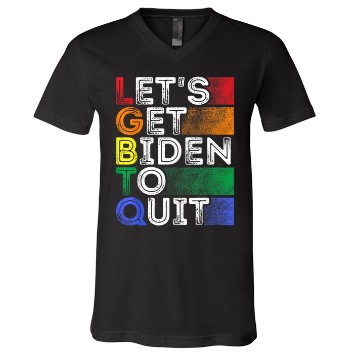 Funny LGBTQ Anti Biden Lets Get Biden To Quite V-Neck T-Shirt