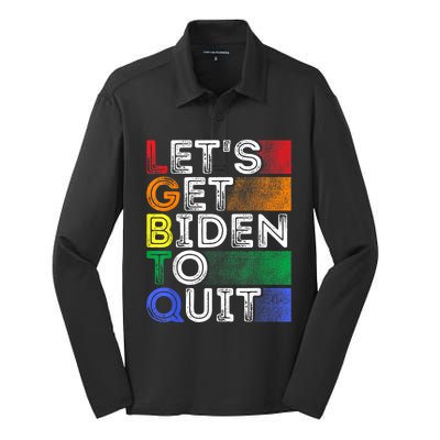 Funny LGBTQ Anti Biden Lets Get Biden To Quite Silk Touch Performance Long Sleeve Polo