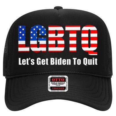 Funny Lgbtq Anti Biden LetS Get Biden To Quite High Crown Mesh Back Trucker Hat