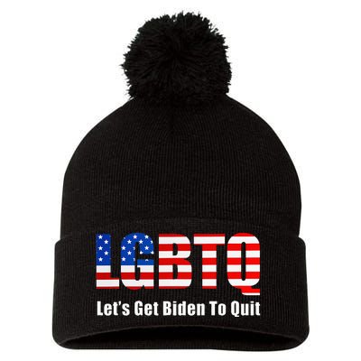 Funny Lgbtq Anti Biden LetS Get Biden To Quite Pom Pom 12in Knit Beanie