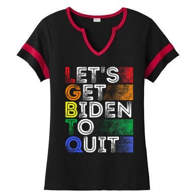 Funny Lgbtq Anti Biden LetS Get Biden To Quite Ladies Halftime Notch Neck Tee