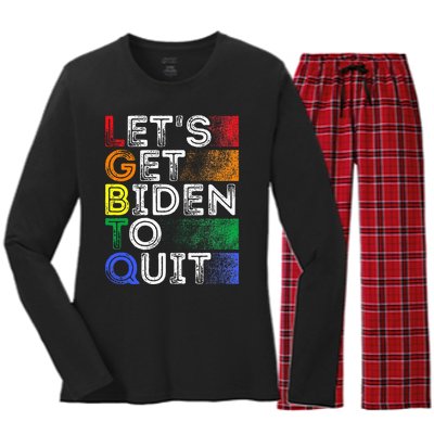 Funny Lgbtq Anti Biden LetS Get Biden To Quite Women's Long Sleeve Flannel Pajama Set 