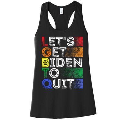 Funny Lgbtq Anti Biden LetS Get Biden To Quite Women's Racerback Tank