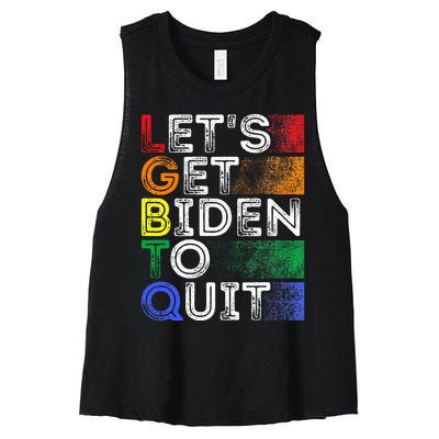 Funny Lgbtq Anti Biden LetS Get Biden To Quite Women's Racerback Cropped Tank