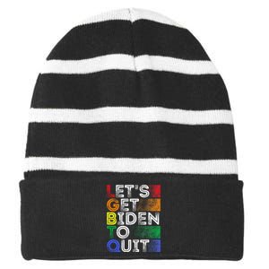 Funny Lgbtq Anti Biden LetS Get Biden To Quite Striped Beanie with Solid Band