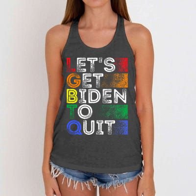 Funny Lgbtq Anti Biden LetS Get Biden To Quite Women's Knotted Racerback Tank