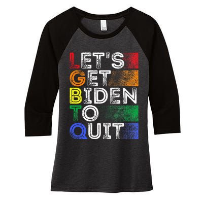 Funny Lgbtq Anti Biden LetS Get Biden To Quite Women's Tri-Blend 3/4-Sleeve Raglan Shirt