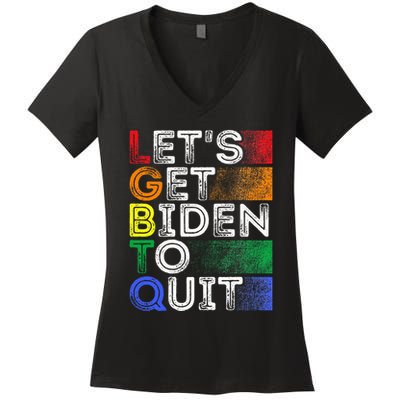 Funny Lgbtq Anti Biden LetS Get Biden To Quite Women's V-Neck T-Shirt