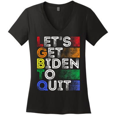 Funny Lgbtq Anti Biden LetS Get Biden To Quite Women's V-Neck T-Shirt