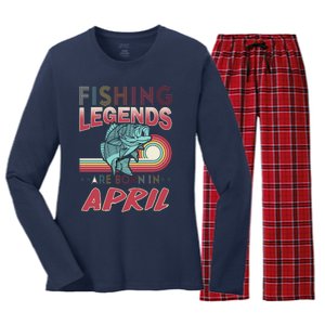 Fishing Legends Are Born In April Women's Long Sleeve Flannel Pajama Set 