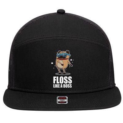 Floss Like A Boss Pug Floss Dance Dog 7 Panel Mesh Trucker Snapback Hat