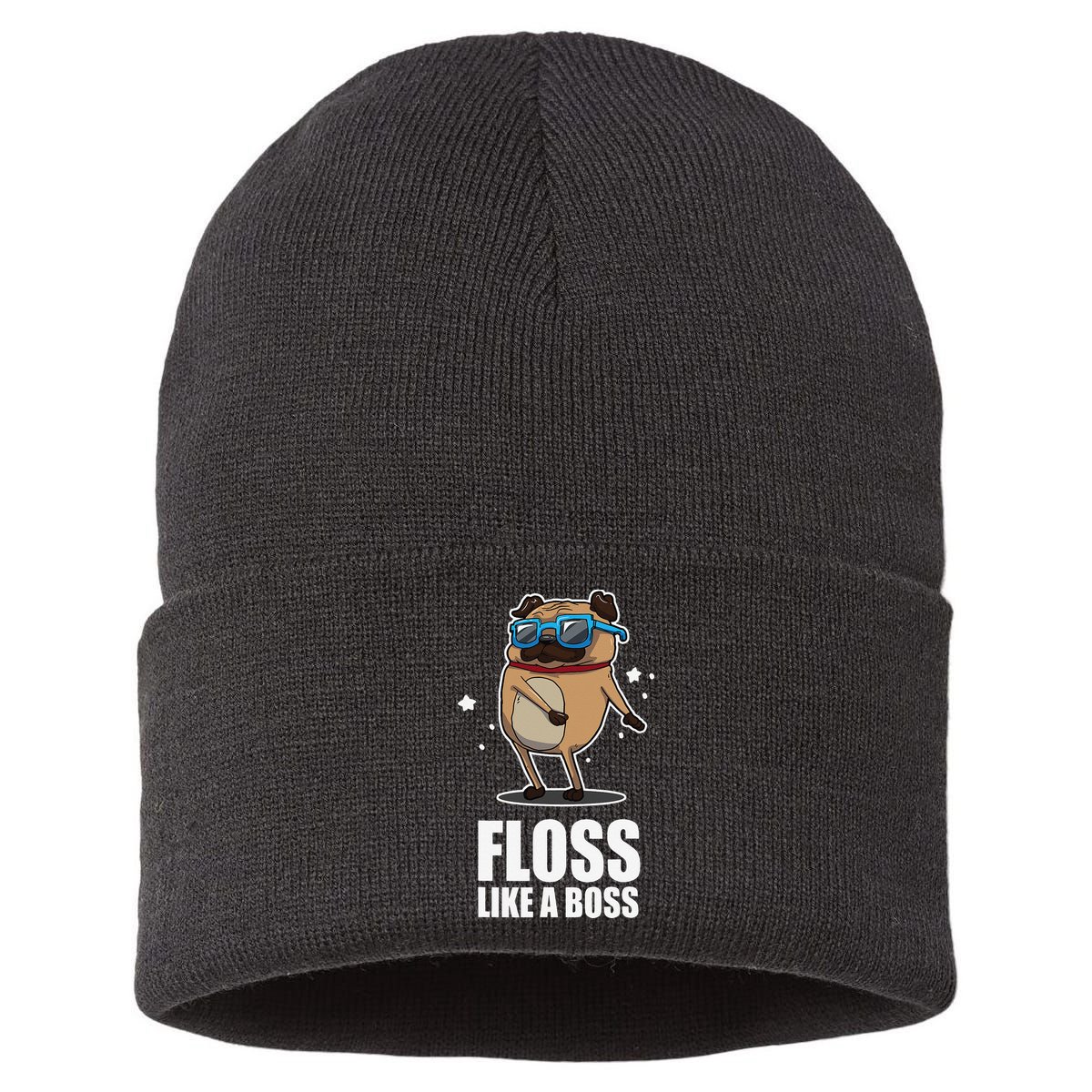 Floss Like A Boss Pug Floss Dance Dog Sustainable Knit Beanie
