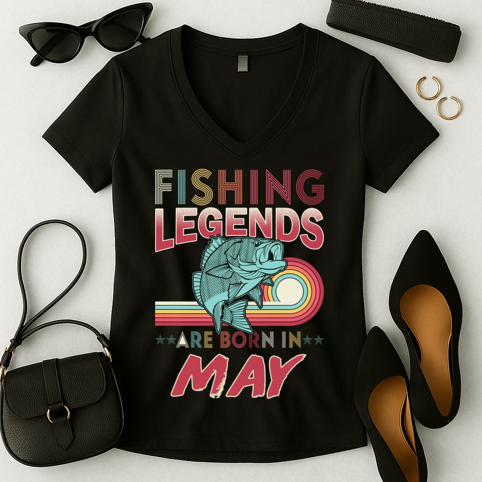 Fishing Legends Are Born In May Women's V-Neck T-Shirt