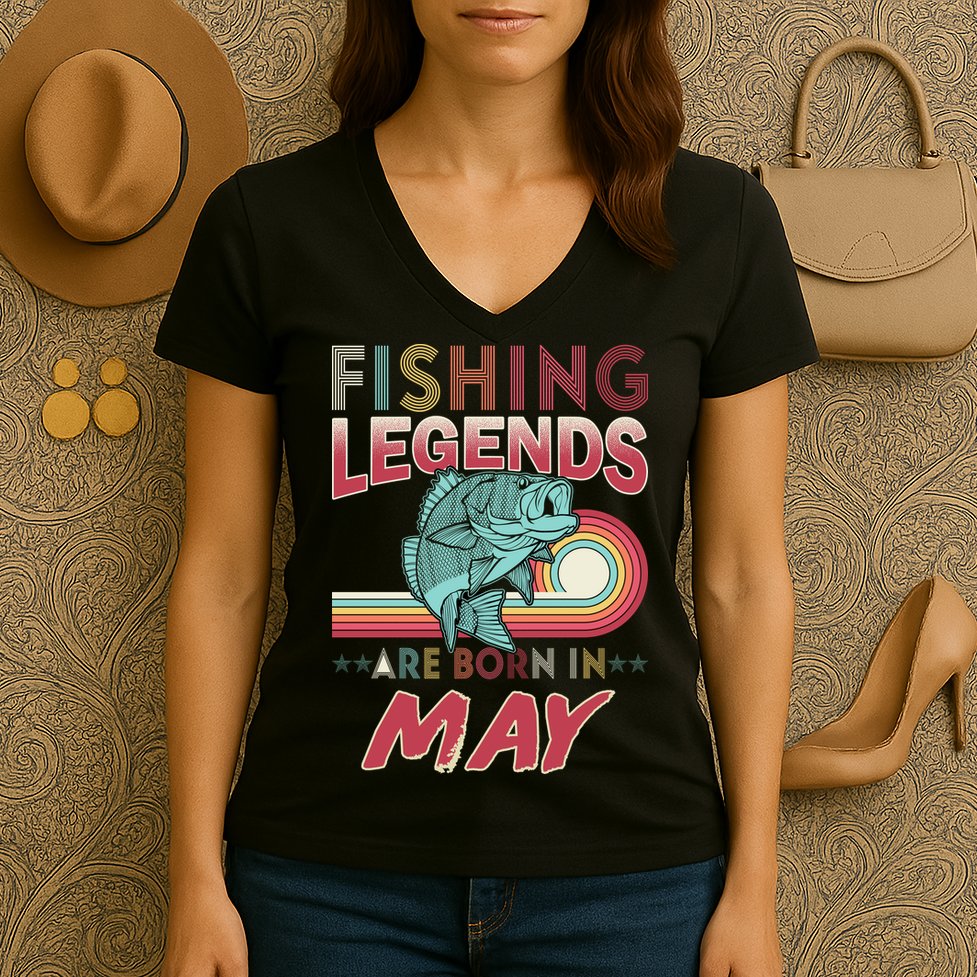 Fishing Legends Are Born In May Women's V-Neck T-Shirt
