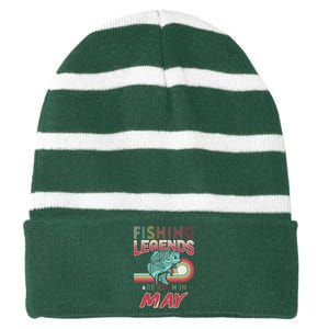 Fishing Legends Are Born In May Striped Beanie with Solid Band