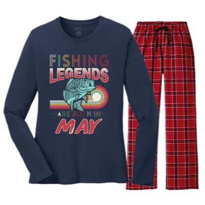 Fishing Legends Are Born In May Women's Long Sleeve Flannel Pajama Set 