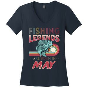 Fishing Legends Are Born In May Women's V-Neck T-Shirt