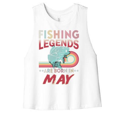 Fishing Legends Are Born In May Women's Racerback Cropped Tank