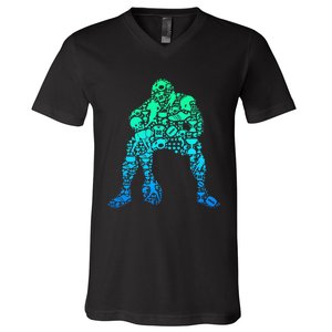 Football Lineman American Football V-Neck T-Shirt