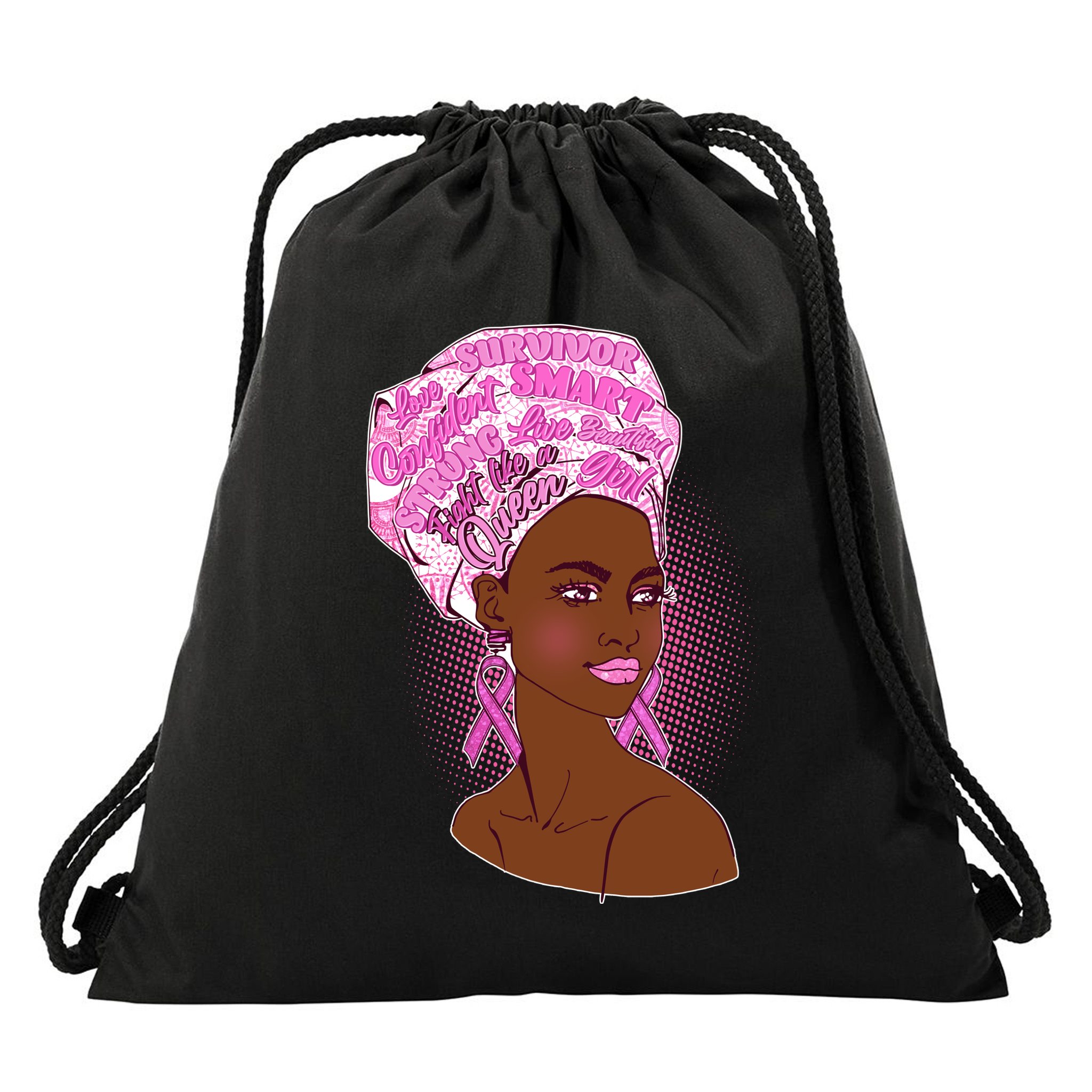 Fight Like A Queen Breast Cancer Awareness Drawstring Bag