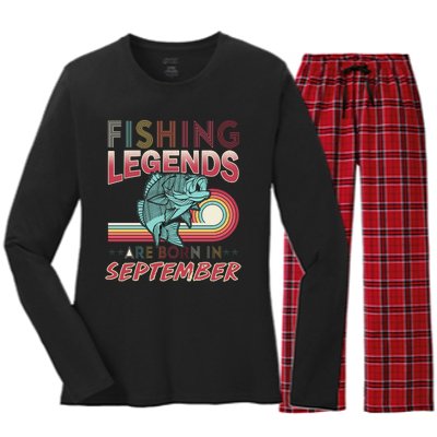 Fishing Legends Are Born In September Women's Long Sleeve Flannel Pajama Set 