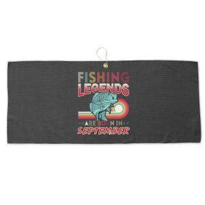 Fishing Legends Are Born In September Large Microfiber Waffle Golf Towel