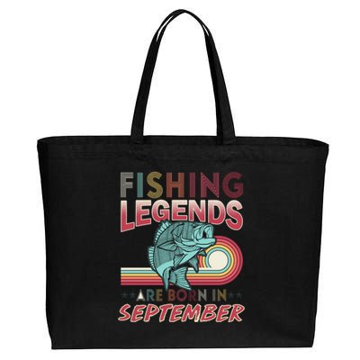 Fishing Legends Are Born In September Cotton Canvas Jumbo Tote