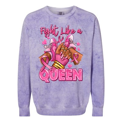 Fight Like A Queen Breast Cancer Support Awareness Colorblast Crewneck Sweatshirt