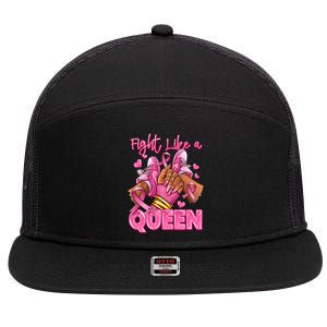 Fight Like A Queen Breast Cancer Support Awareness 7 Panel Mesh Trucker Snapback Hat