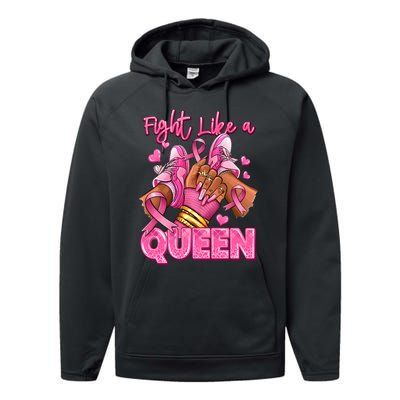 Fight Like A Queen Breast Cancer Support Awareness Performance Fleece Hoodie