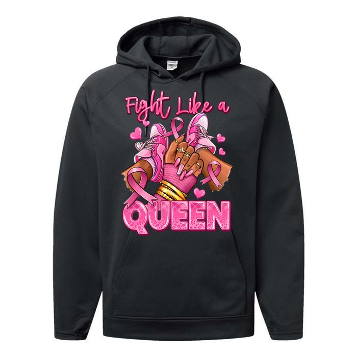 Fight Like A Queen Breast Cancer Support Awareness Performance Fleece Hoodie